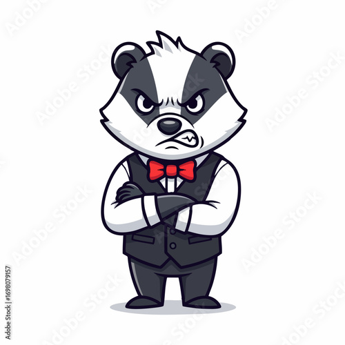 Angry Badger in Suit with Bow Tie Cartoon Illustration.
