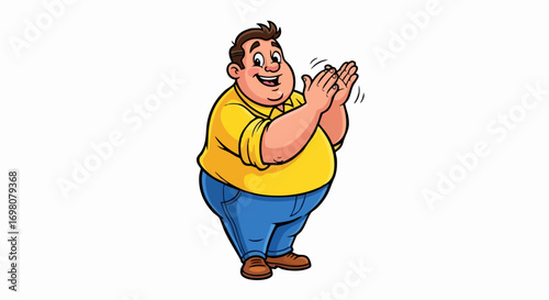 Happy Overweight Man Clapping Hands Joyfully.