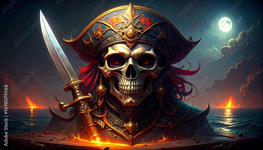 Obraz premium Skull pirate portrait, dramatic lighting