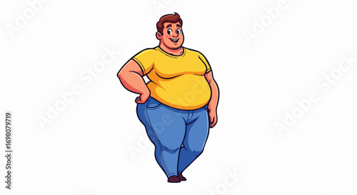 Cartoon illustration of a friendly overweight man standing.