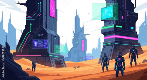 Futuristic Sci-Fi Desert Landscape Vector Illustration