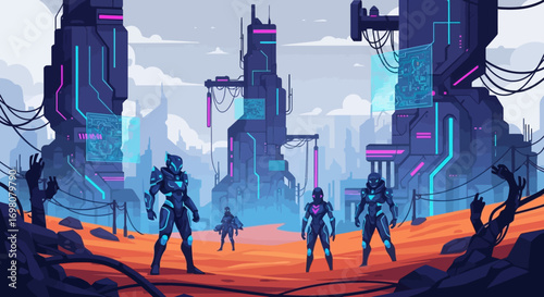 Futuristic Sci-Fi Desert Landscape Vector Illustration