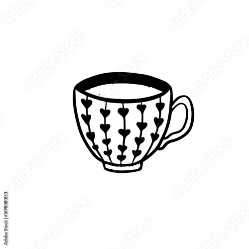 Charming patterned teacup filled with comforting beverage, perfect for cozy moments and cafe branding