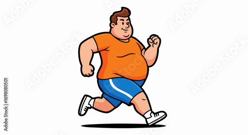 Overweight Man Jogging Cartoon Illustration for Fitness and Health.