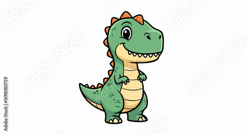 Adorable Cartoon Dinosaur with Green Skin and Red Spikes.