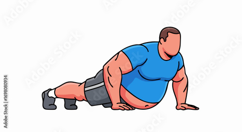 Overweight man doing pushups for fitness and health.
