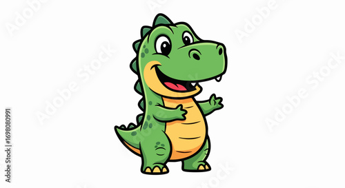 Friendly Cartoon Dinosaur Waving with a Cheerful Smile.