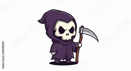 Cute Grim Reaper Character with Scythe.
