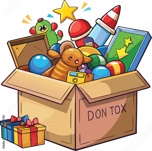 Christmas Home Organization Colorful Toys in Cardboard Box