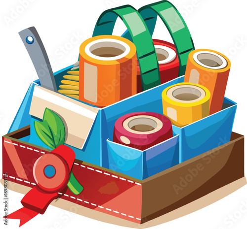 Christmas Home Organization Colorful Tape Rolls Organizer Box