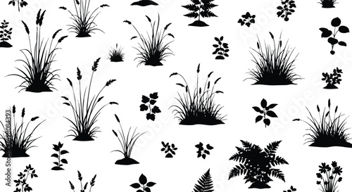 Silhouette of various plants and grasses, creating a natural pattern.