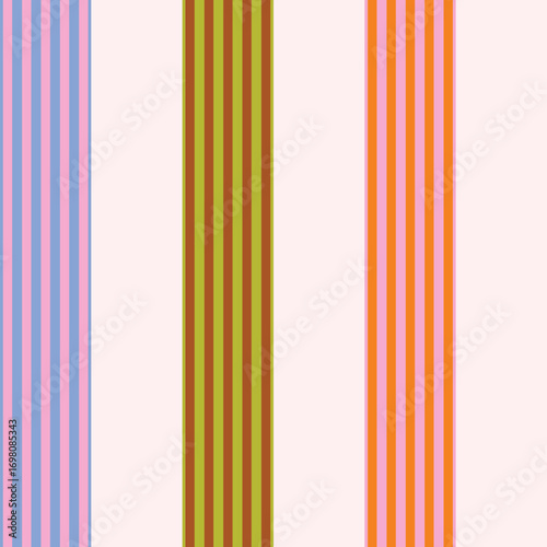 Bold wide multicolor stripes seamless pattern in vibrant colors. Summer background, resort wear vertical stripes for apparel, home decor, wallpaper.