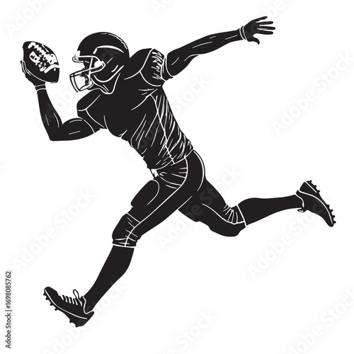 Black american football Silhouette Vector, High Quality Illustration on White Background
