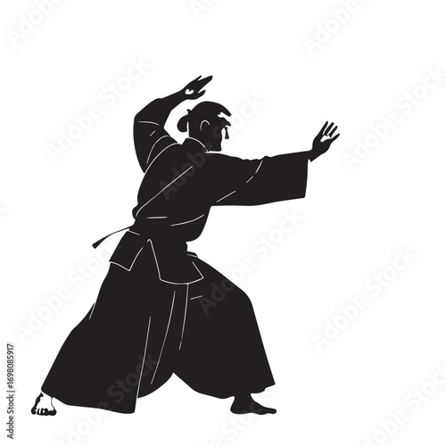 Black aikido japan Silhouette Vector, High Quality Illustration on White Background