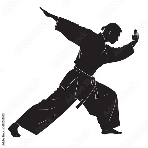 Black aikido japan Silhouette Vector, High Quality Illustration on White Background