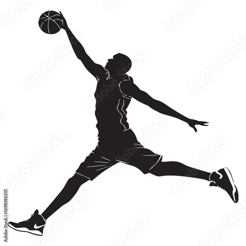 Black basketball player Silhouette Vector, High Quality Illustration on White Background