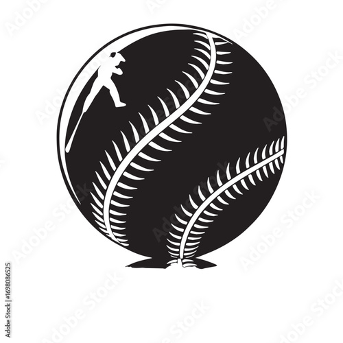 Black baseball Silhouette Vector, High Quality Illustration on White Background
