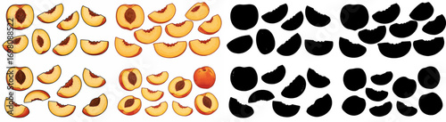 Peach slices and silhouettes with transparent background