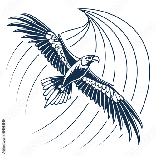 Majestic eagle soaring through stylized air currents with wings spread wide