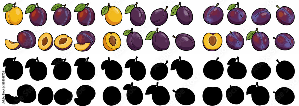 Fototapeta premium Plums and apples with transparent background