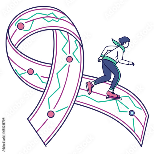 Person ice skating on a ribbon symbolizing health awareness and support for a cause