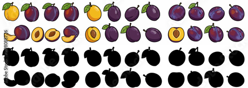 Plums and apples with transparent background
