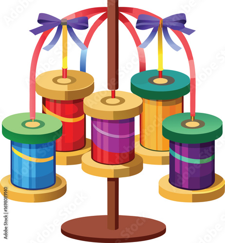 Christmas Home Organization Colorful Thread Spools on Stand