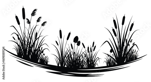 Cattail and Reed Silhouette Vector Illustration.