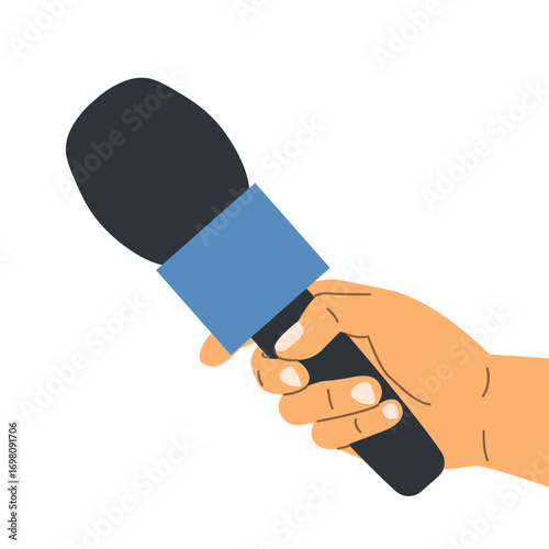 reporter holding a microphone, symbol of journalism, news reporting, interviews and media communication, perfect for press, broadcasting and mass media project - vector illustration