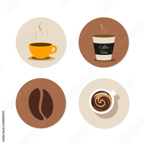 Avatars on the theme of delicious coffee coffee time brown icons set vector