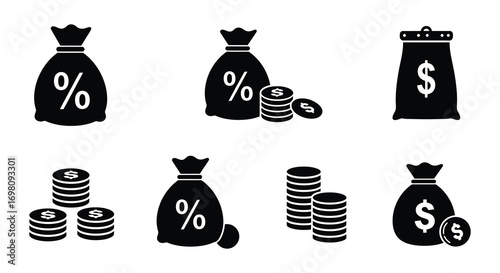 money bags and coins stacked together showing wealth