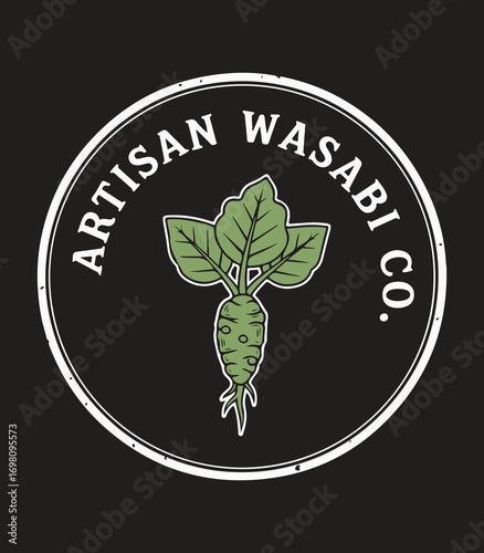 Artisan Wasabi Co. — Hand-Drawn Wasabi Root Logo Badge Vector