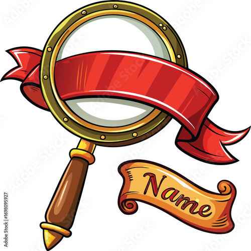 Christmas Genealogy Trees Magnifying Glass Red Ribbon Design