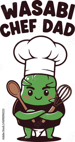 Wasabi Chef Dad Kawaii Cartoon Vector Illustration