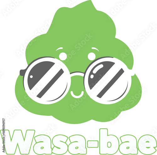 Wasa-bae – Cute Wasabi Mascot with Glasses, Funny Sushi Pun Vector on White