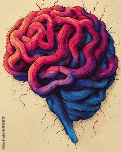 Vibrant Abstract Brain Illustration in Pink and Blue Hues
