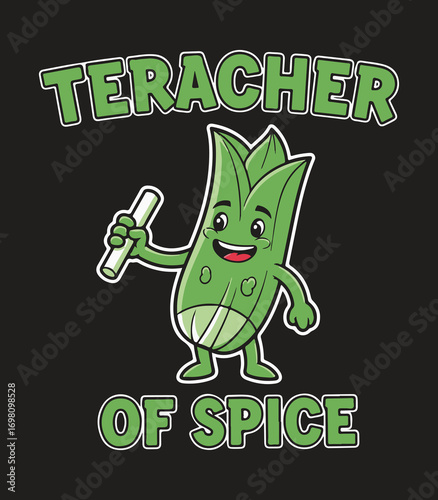 Teracher of Spice – Wasabi Mascot Teacher with Chalk, Funny Food Pun Vector on Black