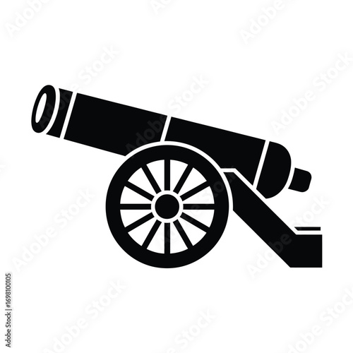 Black silhouette of an old fashioned cannon on wheels