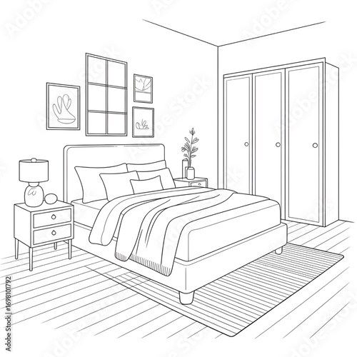 Minimalist Bedroom Line Art for Interior Design, Home Decor, and Styling Line drawing