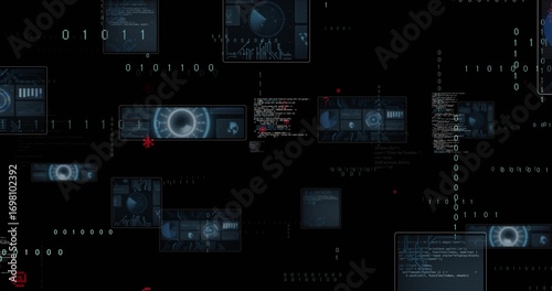 Displaying central radial gauge panel on virtual control dashboard, featuring holographic UI panels