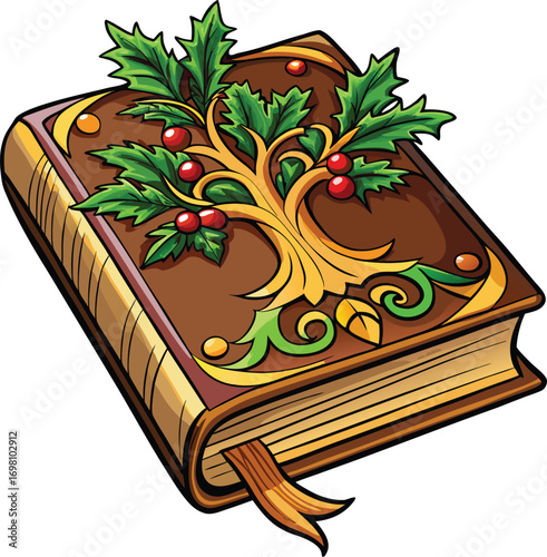 Christmas Genealogy Trees Ornate Book Holly Berry Design
