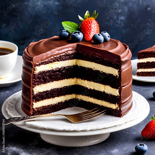 Decadent Chocolate Layer Cake with Creamy Filling  