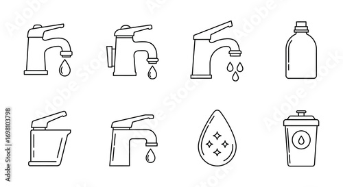 various water sources and conservation tools illustrated simply