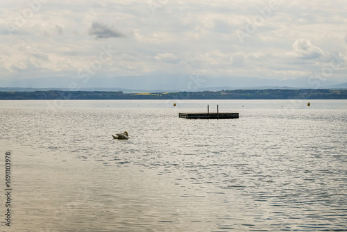 Bevaix, La Pointe du Grain, Neuenburgersee, Seeufer, Uferweg, Wassservögel, Naturschutz, Strand, Wassersport, Frühling, Neuenburg, Schweiz