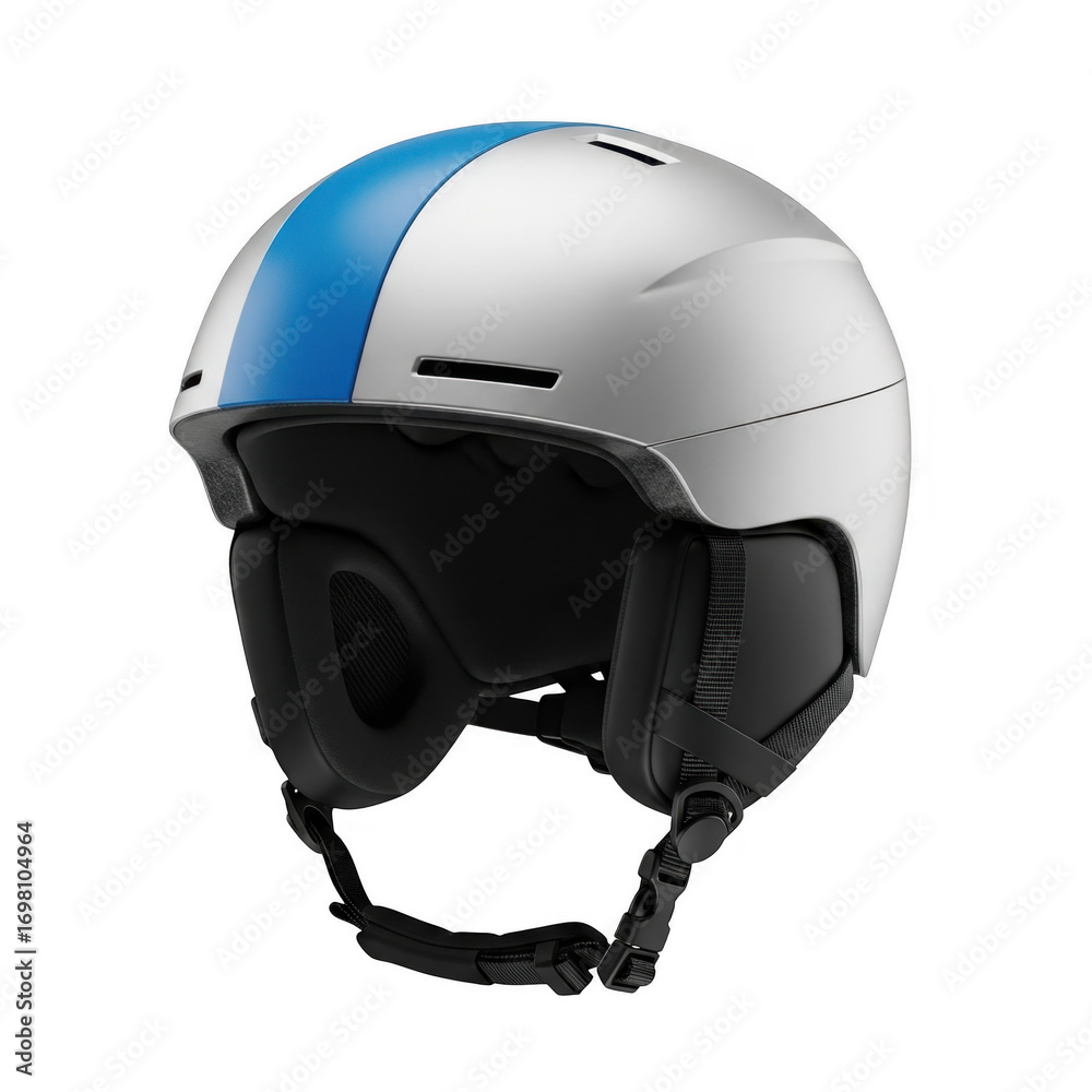 Naklejka premium Modern ski helmet in white and blue colors isolated on a transparent background