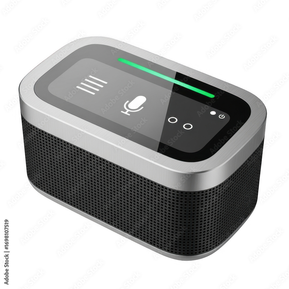 Fototapeta premium Modern smart speaker concept with microphone functionality and sleek design on transparent background