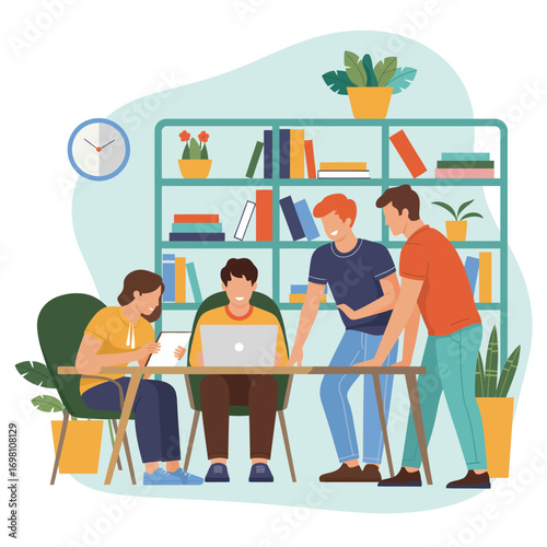 Diverse Team Collaborating on a Project Around a Table Keywords: teamwork, collaboration, office