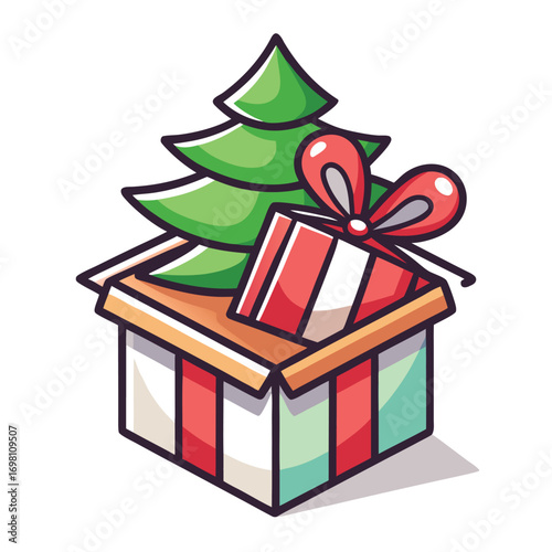 Holiday Season Gift Box - Christmas Tree Reveal Vector