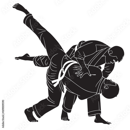 Black brazilian jiu jitsu Silhouette Vector, High Quality Illustration on White Background