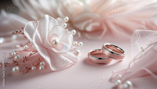 wedding rings and rose